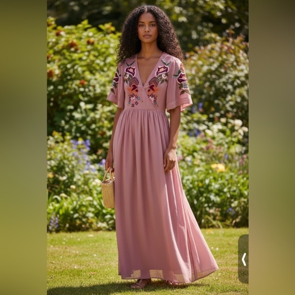 ASOS Wrap Dress With Embroidered Peacock & Flower Detail